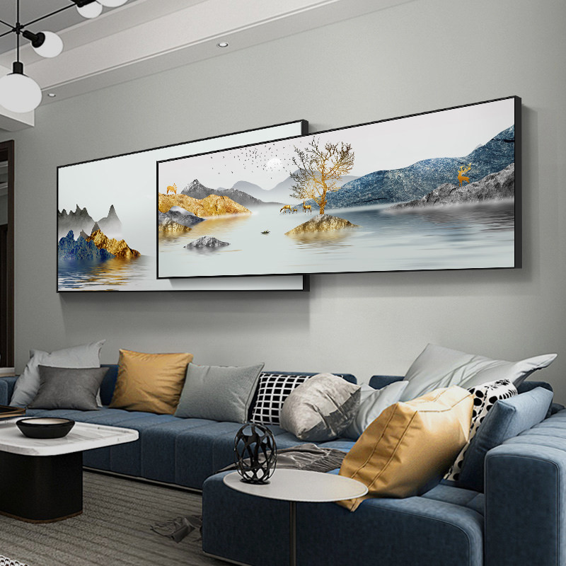 速发客厅装饰画新沙式中发背景墙加中画叠画画办公室招财山水风景