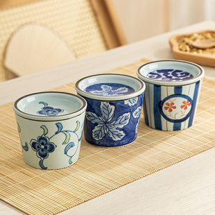 速发主茶杯青花瓷日式陶瓷茶杯带盖人猪复古咖啡杯喝茶小杯子碗口
