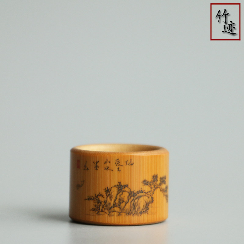 速发玉迹手工针雕竹雕工艺品扳指竹圈挂件把玩文玩竹竹件把环竹竹