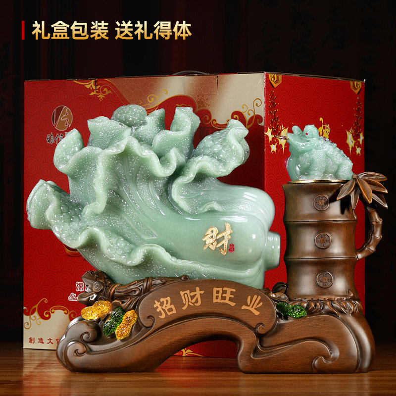 速发厂家百财如意玉白菜摆件招财金蟾工艺礼品摆饰办公室装饰品开