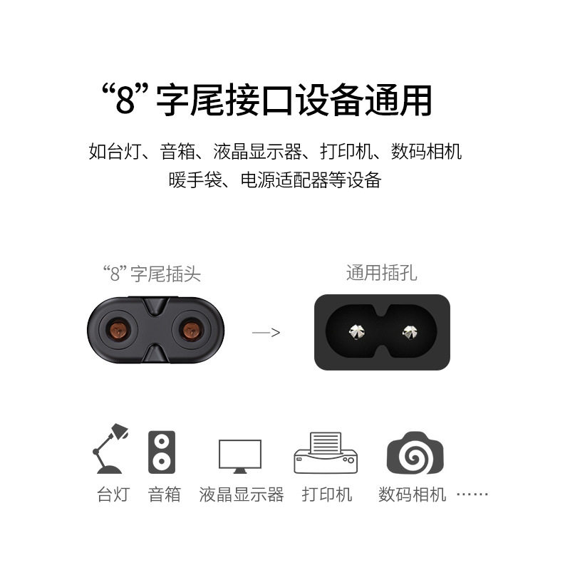 速发适用氧生活制氧机氧气机纯铜线插头2孔8字家用呼吸机电