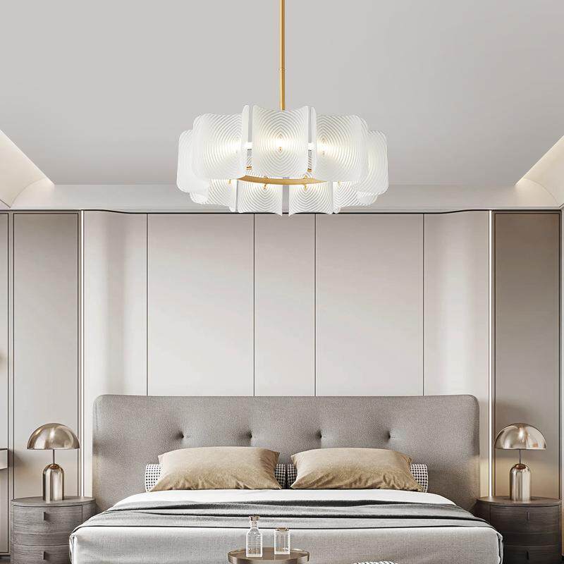 客厅简约设计时尚卧室全光谱LED灯大气全铜法式奶油玻璃瓦片吊灯
