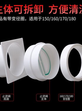 排烟管变径止回阀150变q160/170/180油烟机防反味墙体止逆阀家用