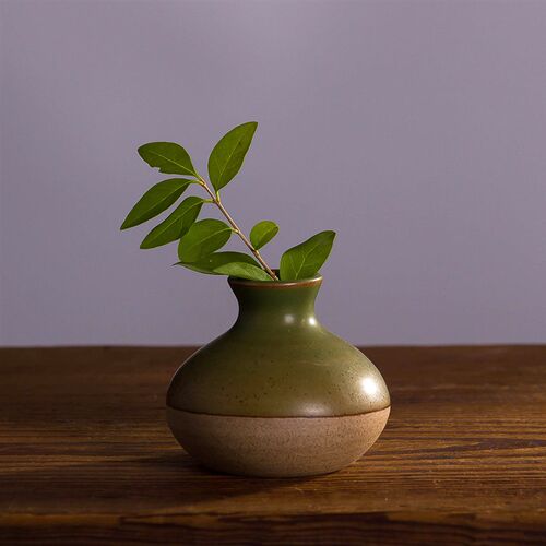 青物烧陶瓷茶席摆件古色古香创意小花插花O瓶现流行茶道小花插