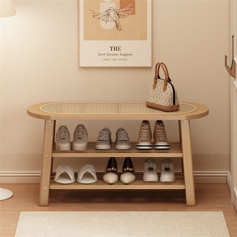 实木藤编换鞋凳挂衣架一体家用门口可坐鞋M柜穿鞋凳子入户门衣帽,收纳整理,鞋子收纳架,淘宝优惠券,粉丝福利购,淘宝优惠卷