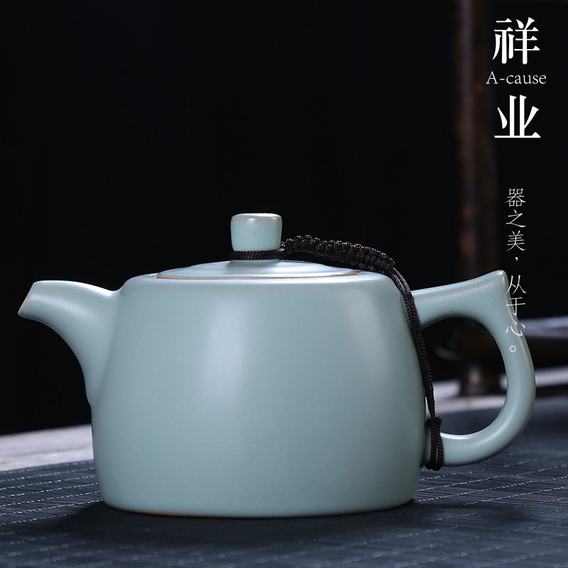 祥业汝窑茶壶手工k开片可养陶瓷功夫茶具单壶办公室会客家用泡茶图片