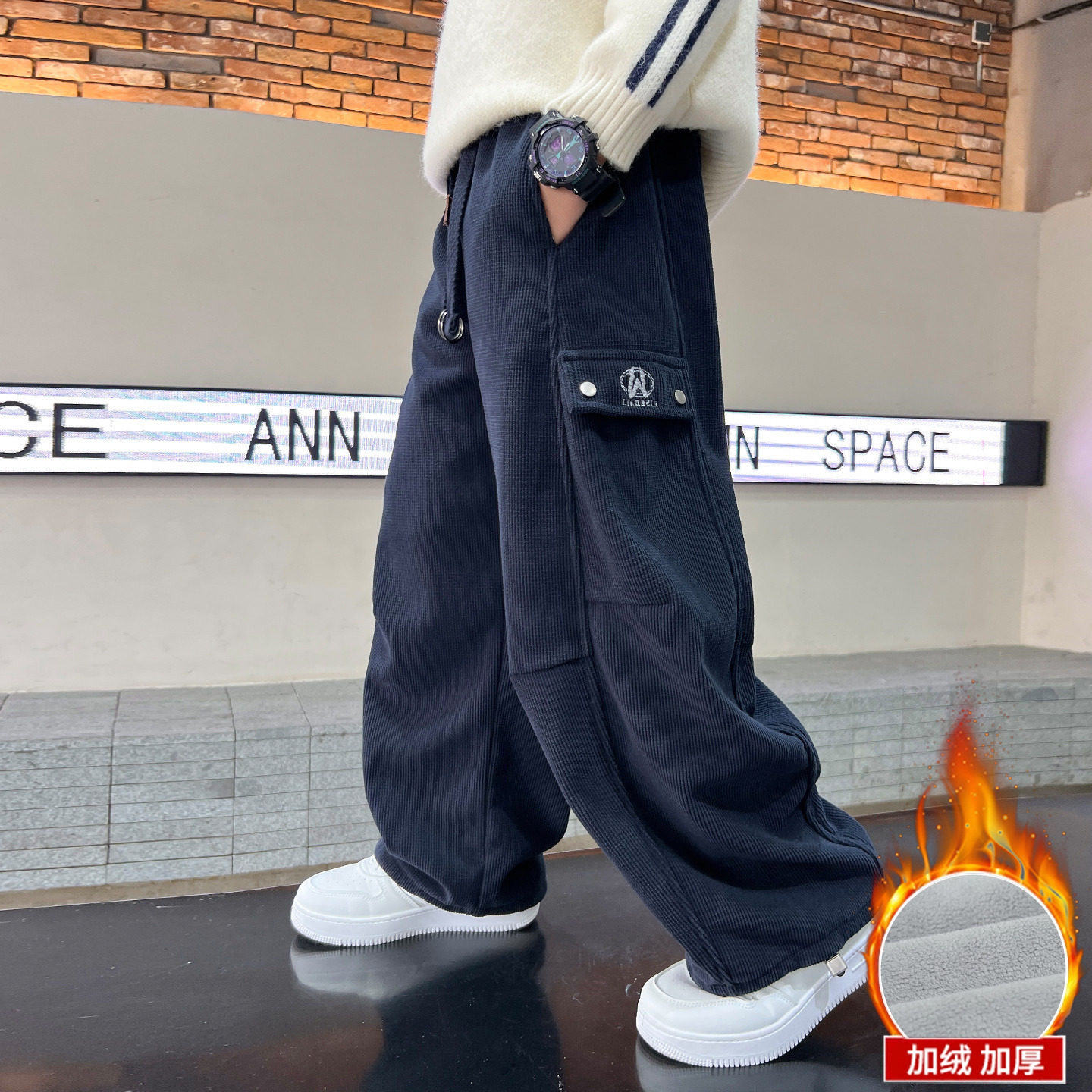 男童秋冬季裤子加绒2025新款中大童灯芯绒冬装加厚羊羔绒儿童棉裤