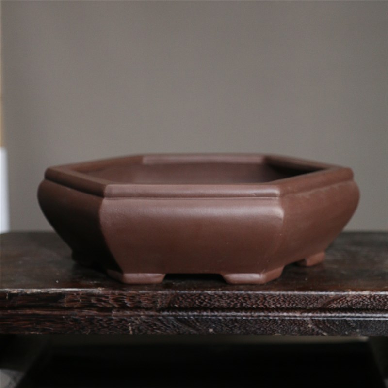 紫砂花盆六角形六边形手工w盆景盆禅意古风仿古花器桌面盆栽盆