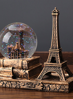 复古巴黎艾菲尔铁塔水晶球创意摆件酒柜装饰品家居V客厅桌面小摆