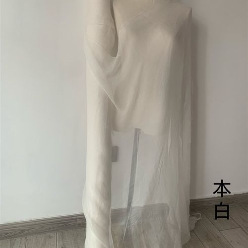 黑白色真丝顺纡纱布料褶皱真丝纱6姆米宽O幅桑蚕丝顺于纱薄纱