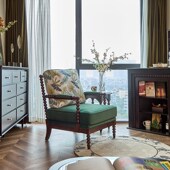 法式 老虎椅休闲躺 复古单人沙发椅卧室t客厅阳台中古实木布艺美式