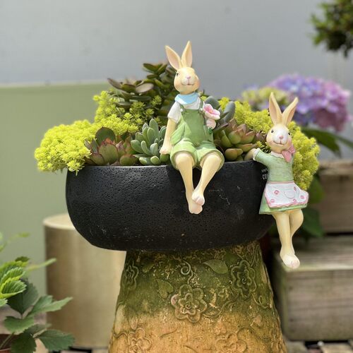 美式卡通b兔子摆件情侣动物花盆挂件阳台花园布置花架装饰小摆件