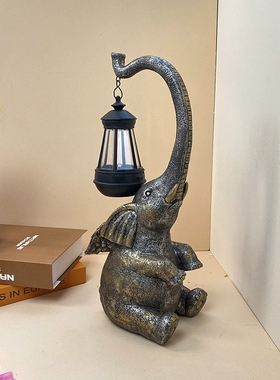 厂家直销太阳能庭院灯大象挂灯摆件花园I庭院布置装饰树脂工艺摆