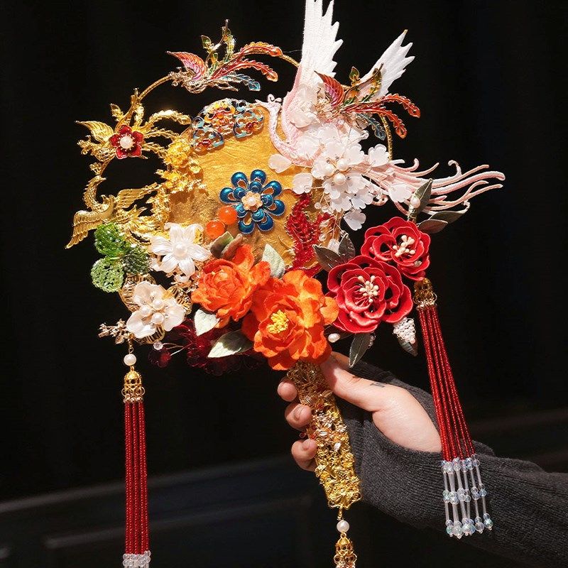 缠花团扇新娘结婚礼出嫁高s级成品秀禾喜扇送礼中式扇子diy材料包,家居饰品,工艺扇/团扇/喜扇/折扇,淘宝优惠券,粉丝福利购,淘宝优惠卷