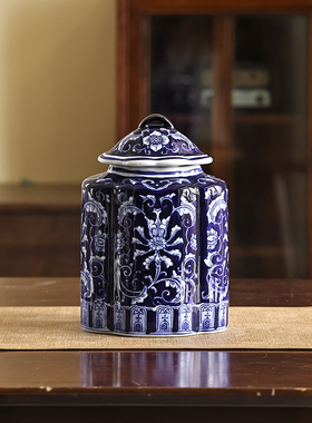 新中式青花瓷缠枝陶m瓷盖罐陶瓷花瓶可水培别墅陶瓷花瓶高级感摆