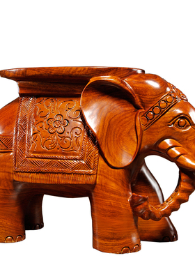 花梨木雕刻大象换鞋凳实木质大象凳子工艺品摆件红木W家居客厅装