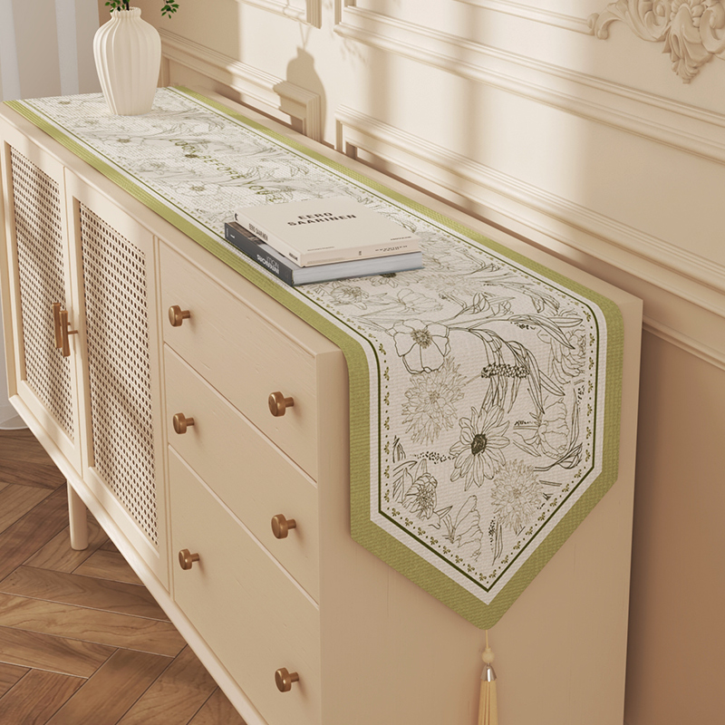 美式桌旗棉麻布艺电视柜长条保护C垫布家用餐边柜鞋柜茶几布盖布