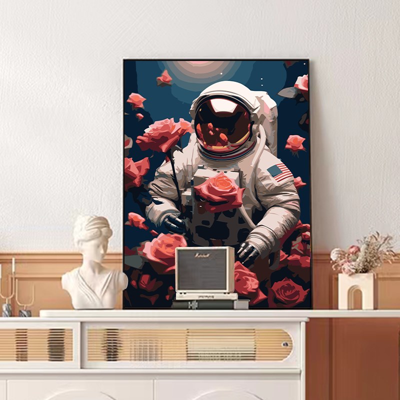 宇航员玫瑰数字油画dpiy填充丙烯画|客厅卧室浪漫装饰画零基础绘图片