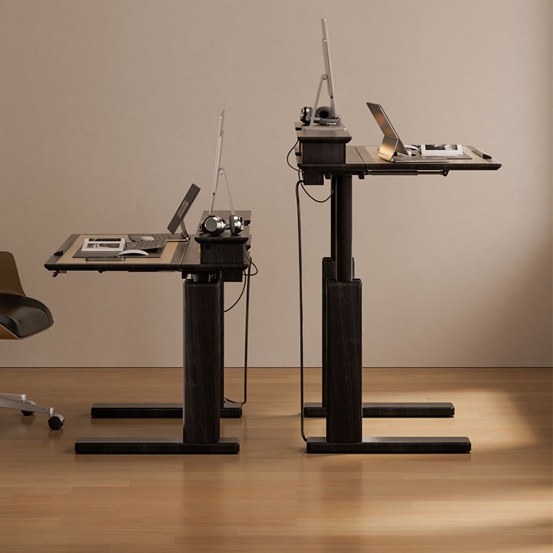 中古风实木电动升降桌学习卧x室可调节电竞桌书房办公电脑桌工作