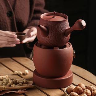 电陶煮茶壶围炉煮茶器烤茶侧把 家用原矿朱泥净化水质纯手工中式