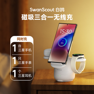 适用三星Galaxy Fold7手机三星Watch765手表buds 白鹄SwanScout707S S25系列Z pro耳机三合一无线充电器