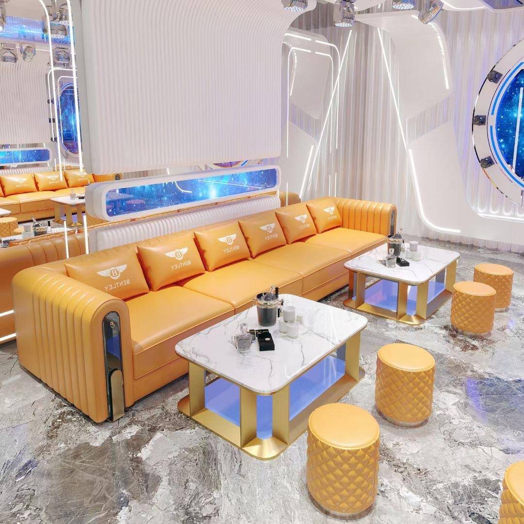 Ktv沙发卡座现代简约轻奢酒吧转角沙发清吧会所娱乐包房发光茶几