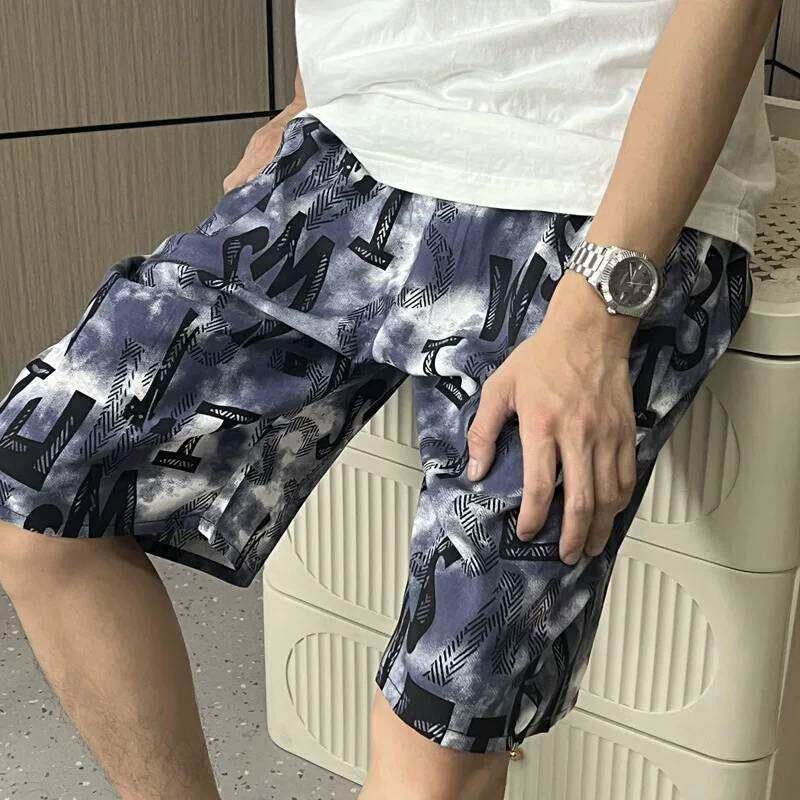 男士棉绸裤子睡裤夏薄棉绸短裤大码人造棉沙滩裤宽松五分大裤衩子