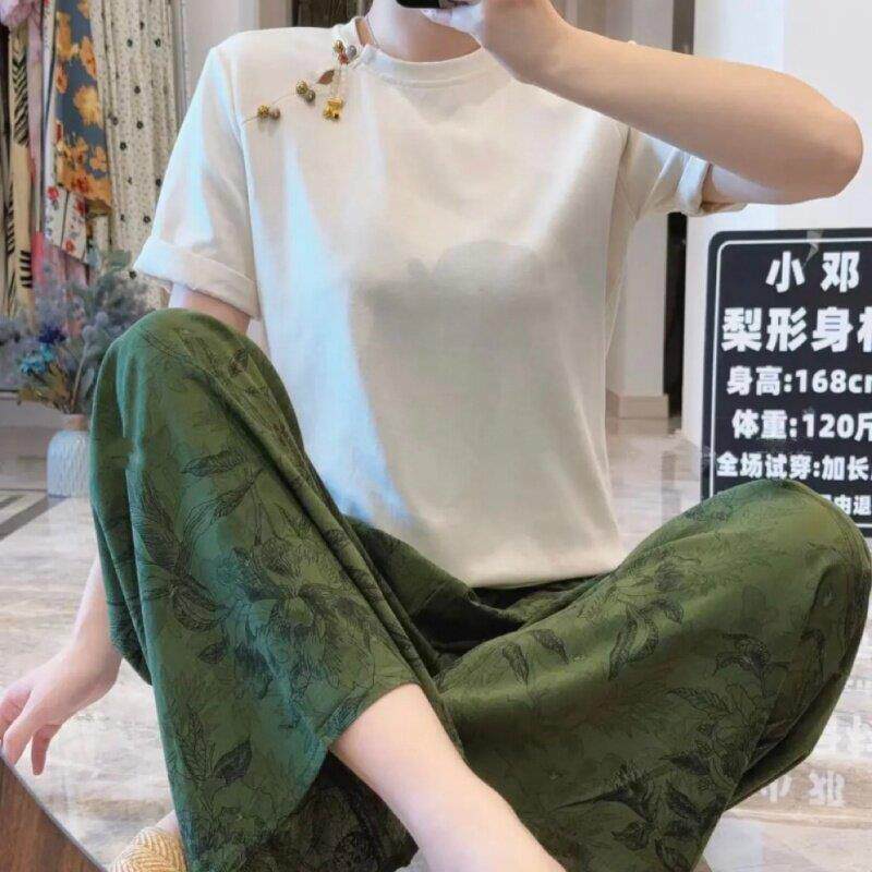 青岛棉绸裤子人造棉阔腿裤网红爆款居家可外穿绵绸裤子加大码女