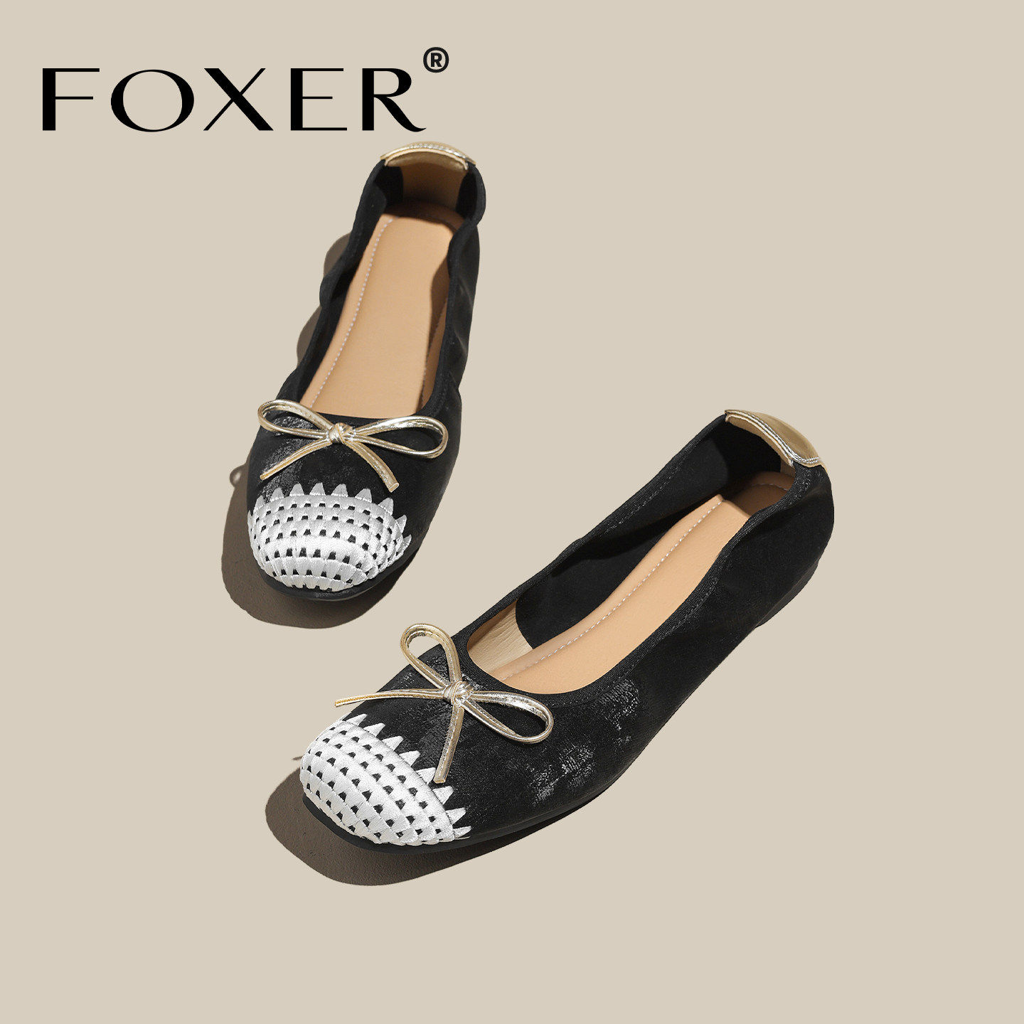 方头浅口单鞋女2026新款春夏法式复古蝴蝶结平底配裙子芭蕾舞女鞋