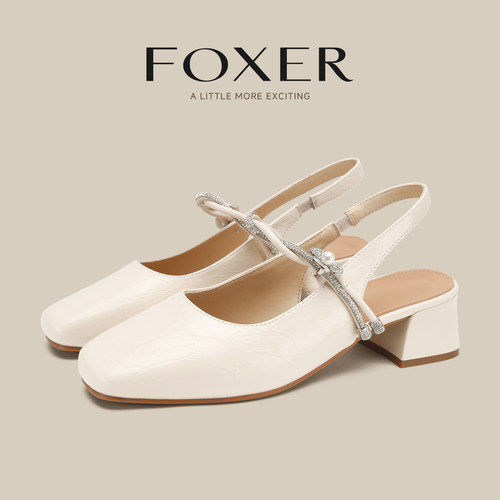 FOXER温柔风玛丽珍凉鞋女款粗跟