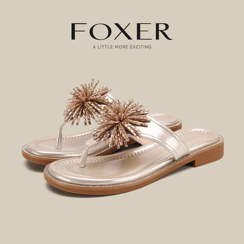 FOXER烟花复古夹脚人字拖不累脚