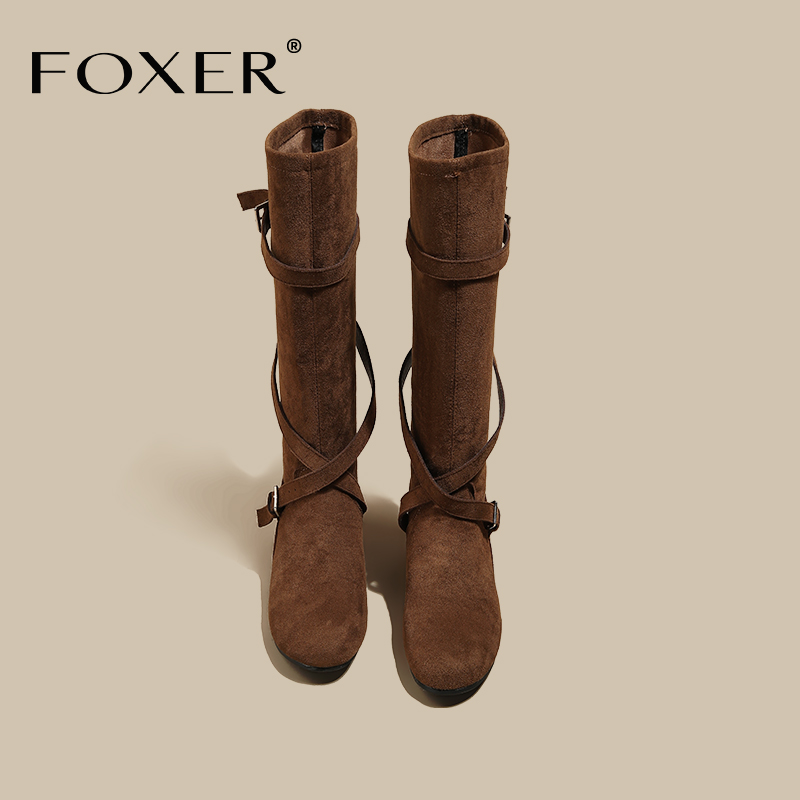 FOXER复古堆堆西部牛仔靴子显瘦