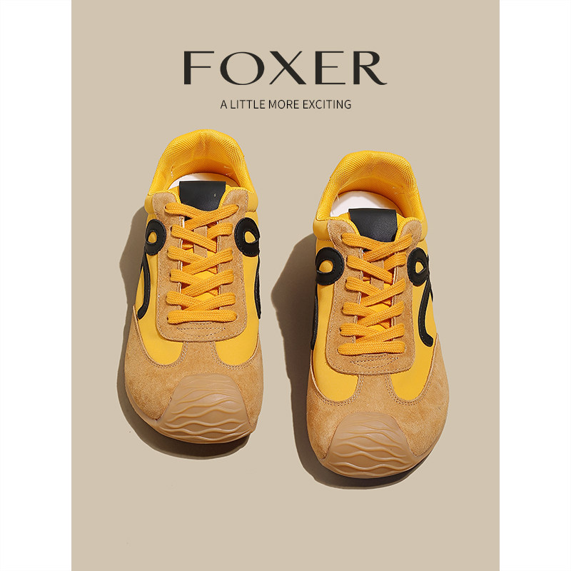 复古黄色德训鞋女2025新款夏季百搭轻便透气系带拼色不累脚运动鞋