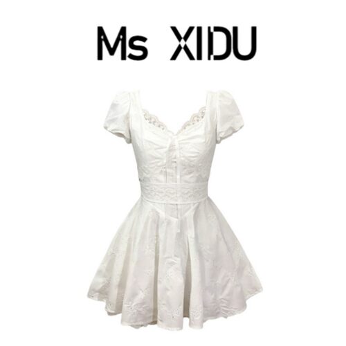 THE AIER蕾丝腰Ms白月光领蓬蓬女收公主XIDU夏日V小连衣裙白裙初