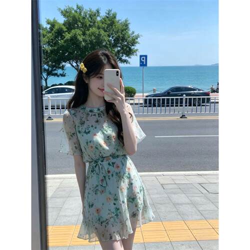 THE AIER气质新款女甜妹夏季收腰小个子连衣裙裙碎花显瘦