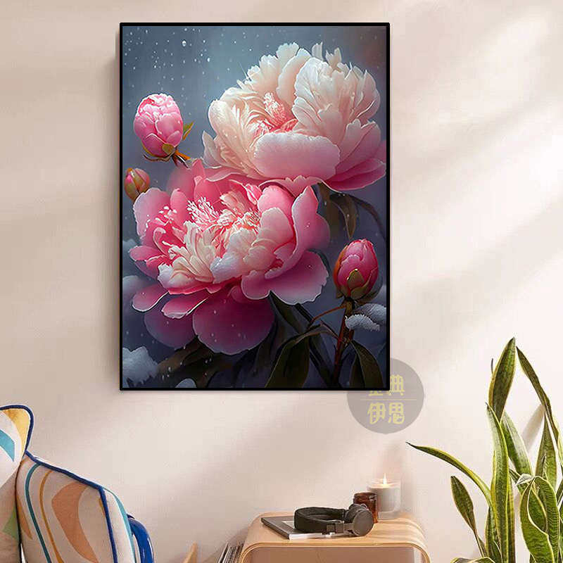 高级感牡丹花卉钻石画2025年新款手工5e点贴钻十字绣客厅餐厅满钻,居家布艺,钻石绣,淘宝优惠券,粉丝福利购,淘宝优惠卷