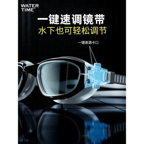 WaterTime泳镜防水防雾高清大框男女游泳眼镜近视眼镜帽套装专业 - 封面