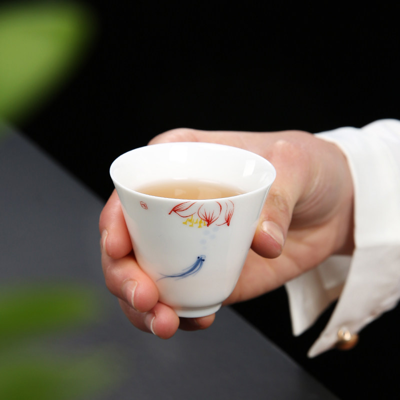 速发2025手绘茶杯套装家用 陶瓷主人杯茶杯品茗杯功夫红茶喝茶杯
