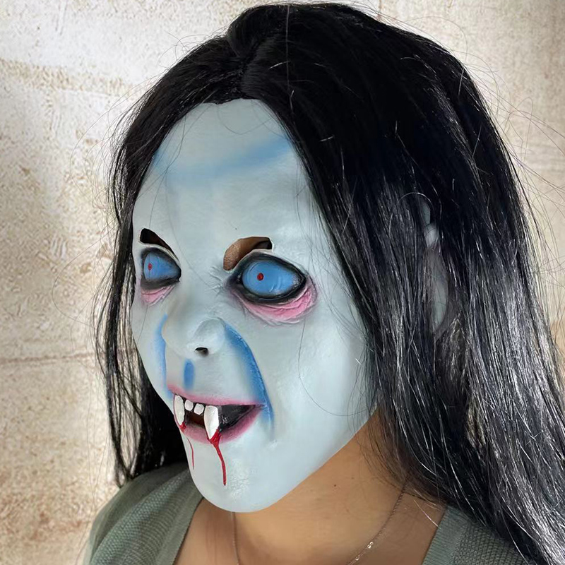 速发圣节鬼娃面具乳胶恐怖带发全脸吓人剧本杀魔鬼头套面罩鬼屋道