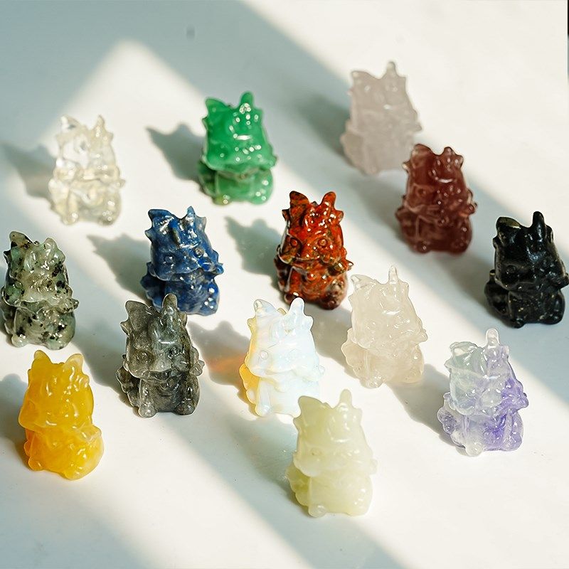 现货速发水晶原石摆件白黄紫粉水晶好运龙桌面小摆件手把玩石头