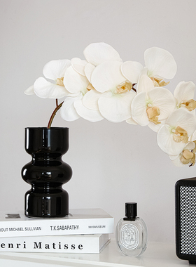 速发高级感简约黑色玻璃花瓶客公桌办厅水摆茶几餐桌插花装饰养件