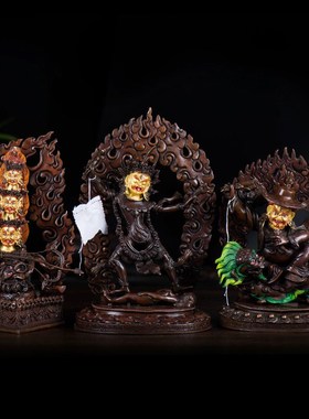 速发手工尼本尔紫铜雕花宁玛三根泊铜像 一髻佛母喇内拉单坚室呼
