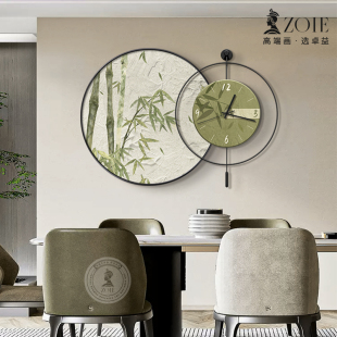 速发新中式 饰画创意挂表 钟表饭厅时钟厅奢约档挂钟客轻简高竹子装