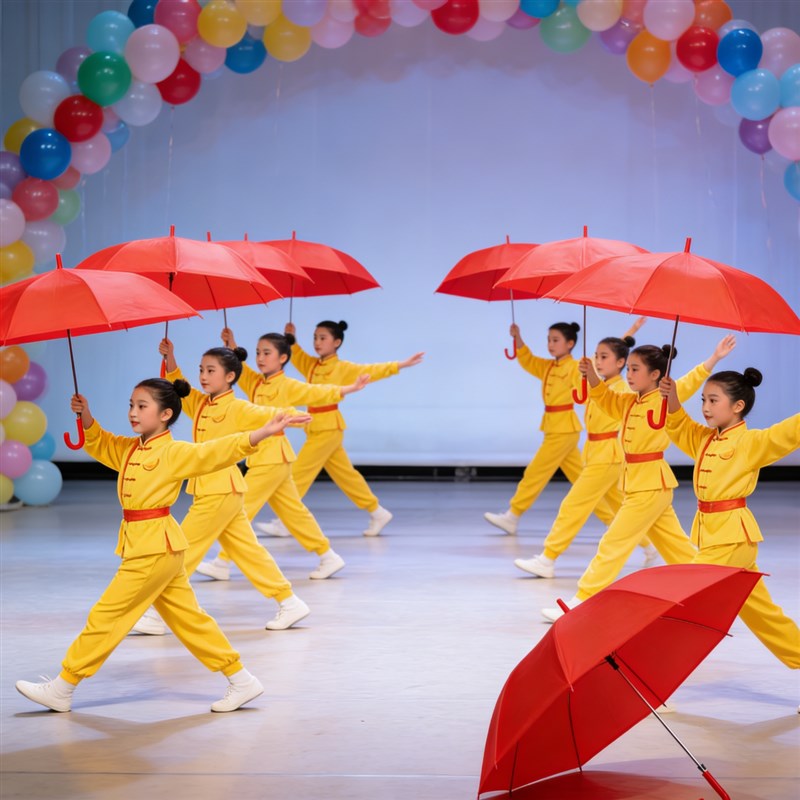速发红伞结婚用的红色长柄雨伞小学生运动会舞台表演道具伞接亲伴