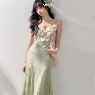溺水三鱼海边度假吊带裙绿色连衣裙女夏日绝美小裙子鱼尾裙长裙