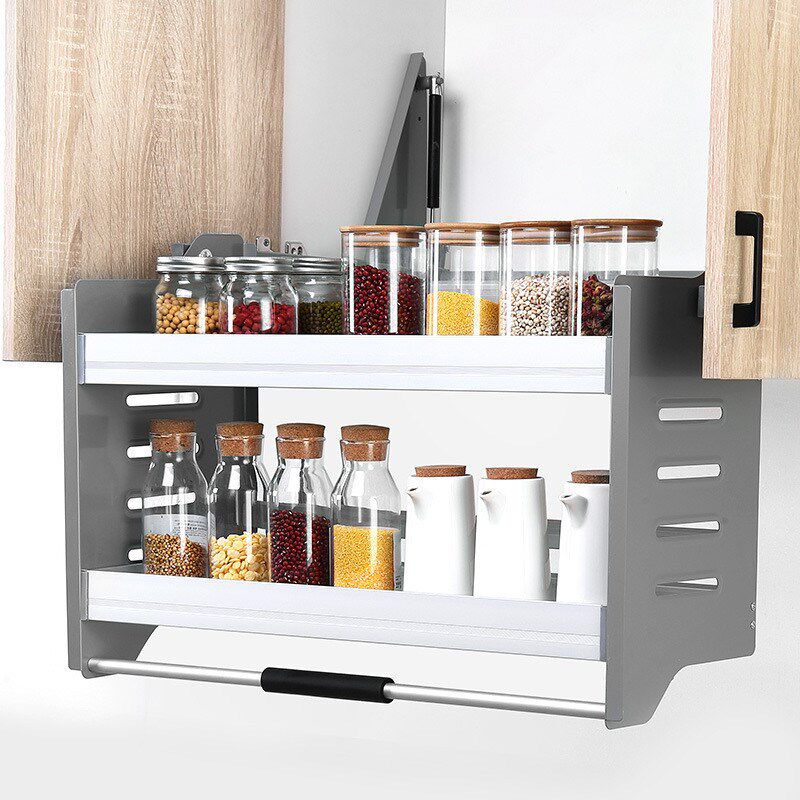 热销厨房拉篮吊柜升降顶柜收纳得不锈钢调味篮橱柜上下拉式置物架
