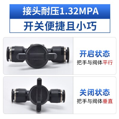 热销匠晨BUC气动手阀开关BTC气管快速快插接头直通手转阀黑白6/8/