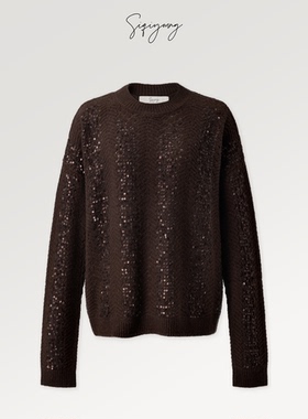 SIQIYOUNG密苏里州-old money圆领珠片毛衣 78羊毛22羊绒复古上衣