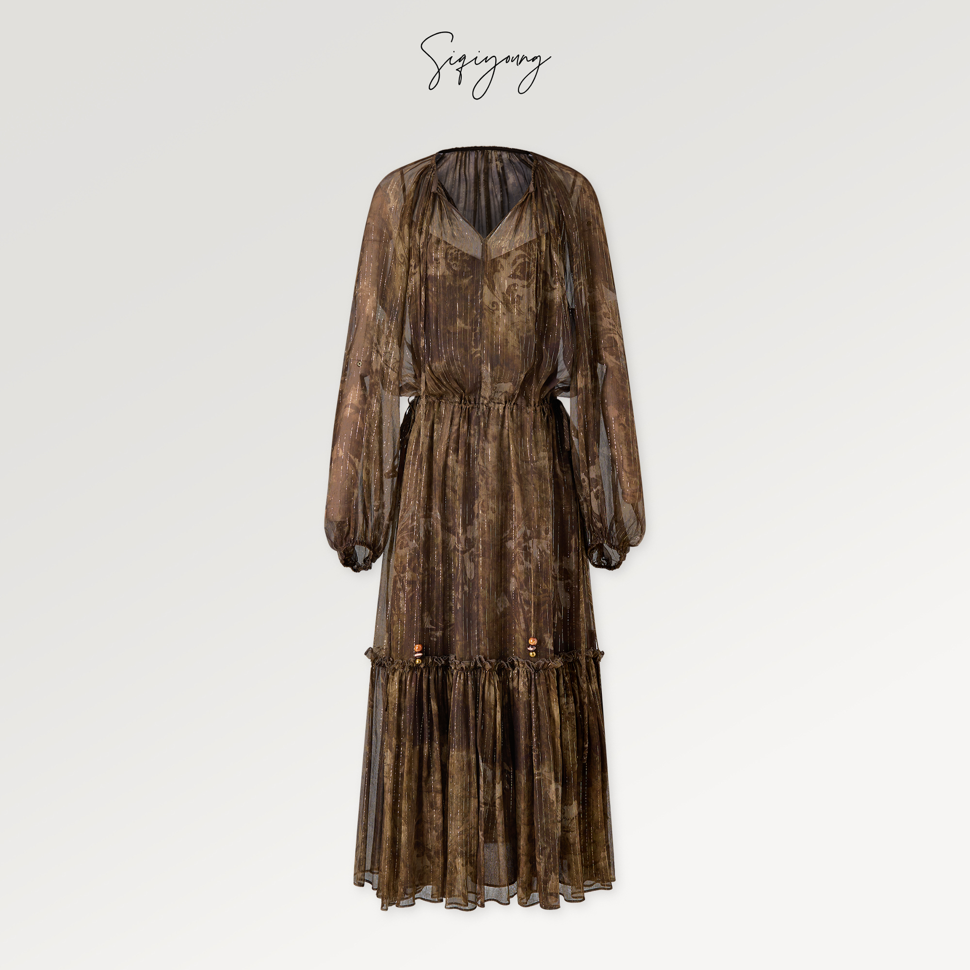 SIQIYOUNG复古浪漫印花连衣裙