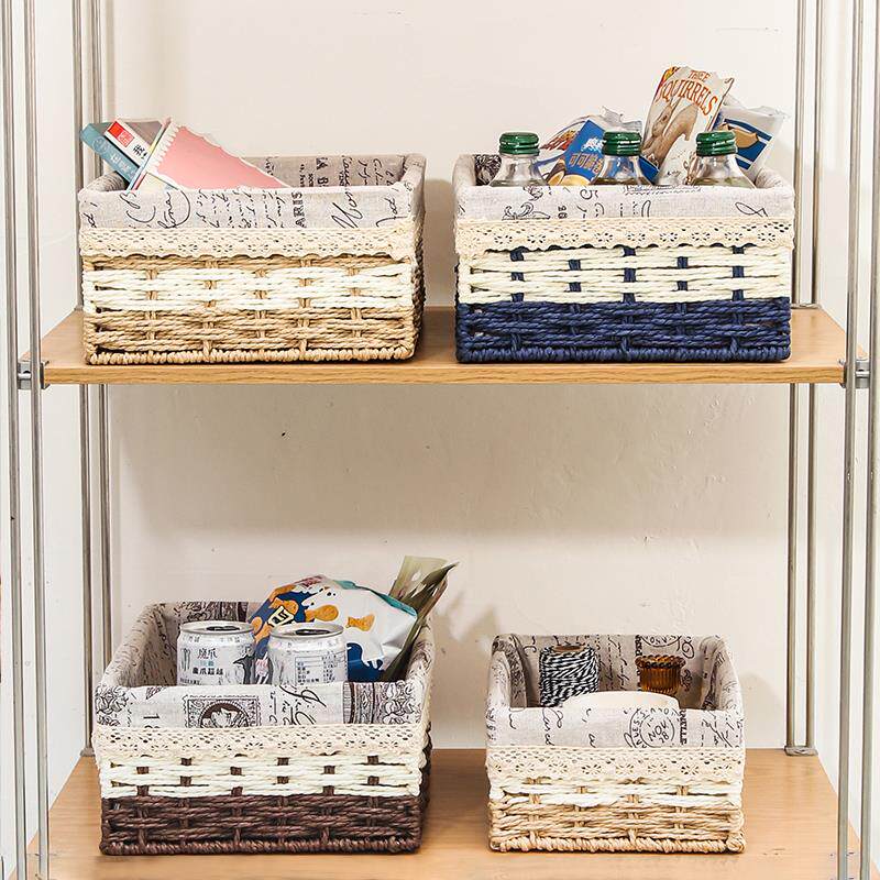 家用桌面收纳筐彷藤编置物篮收纳盒玄关茶几零食杂物整理筐储物盒